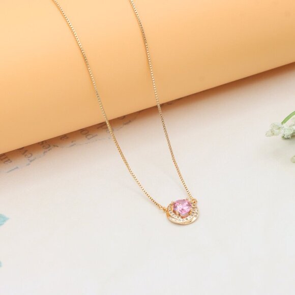 Elegant Rose Gold Necklace with Pink Stone & Adjustable Chain, XPNL0347 - Picture 9 of 13